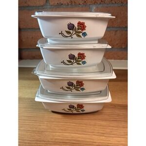 Vintage Hefty Floral Food Containers 4 White Plastic Lids (1 Quart - 1 1/2 Pint)